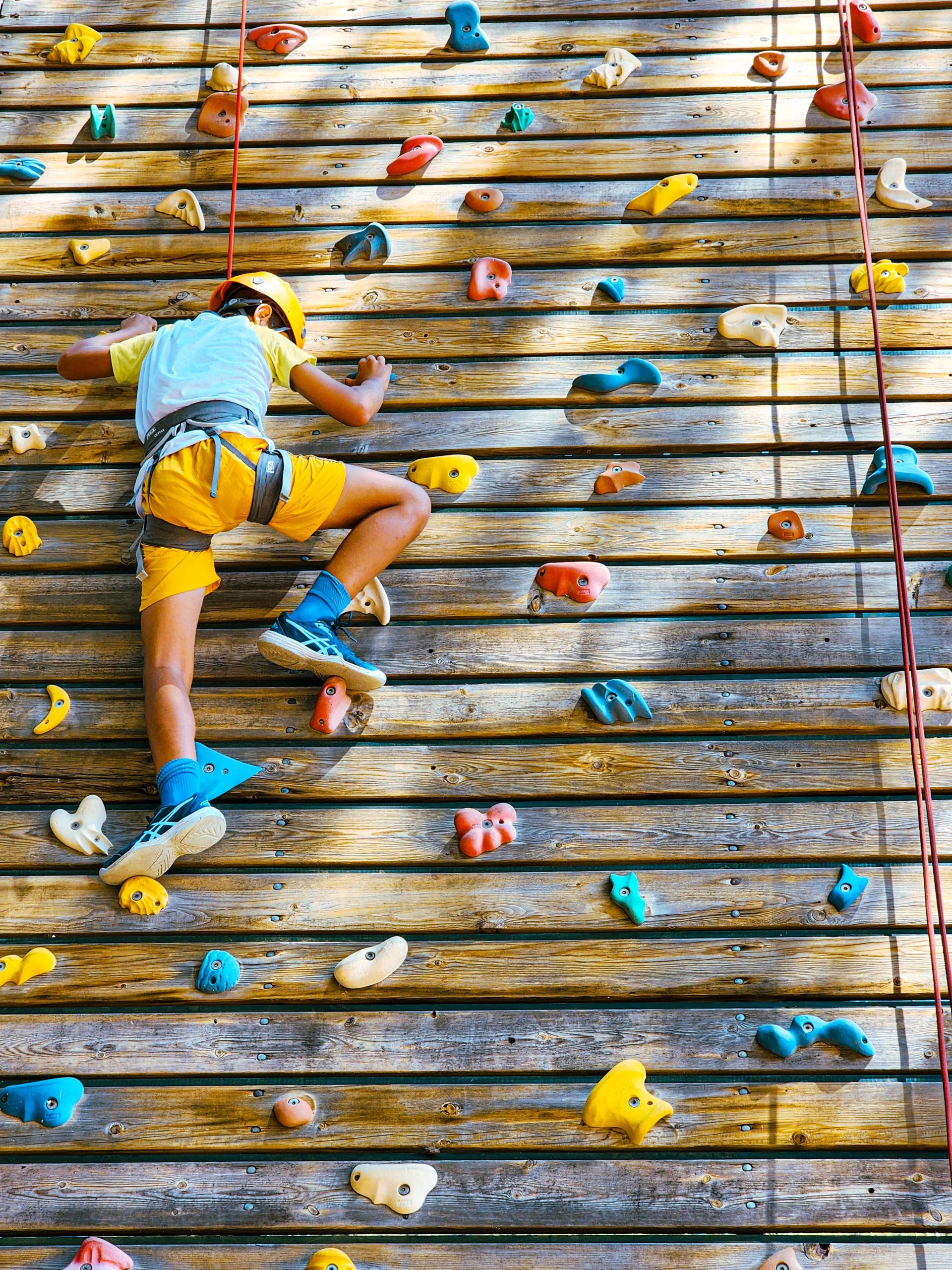 Adventure Parks 2 Child climbing a colorful outdoor rock wall.